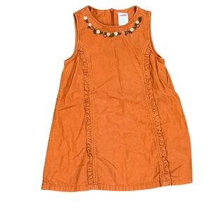 VTG Gymboree Girls Orange Corduroy Dress 2T Embroidered Floral Sleeveless Autumn